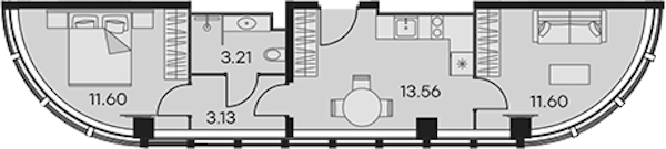 2-комнатная квартира 43.1 м², 4/15 эт., Апарт-отель «Апарт-отель 25-7 Заневский»
